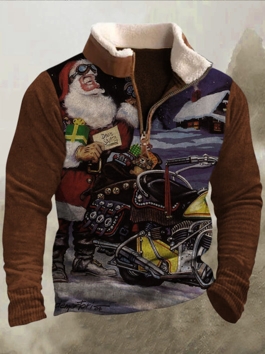 Ανδρικά Vintage μοτοσικλέτα Santa Εικονογράφηση τέχνης 3D Εκτύπωση φερμουάρ γούνας κολάρο φλούς εξωτερικού χώρου Φούστερ