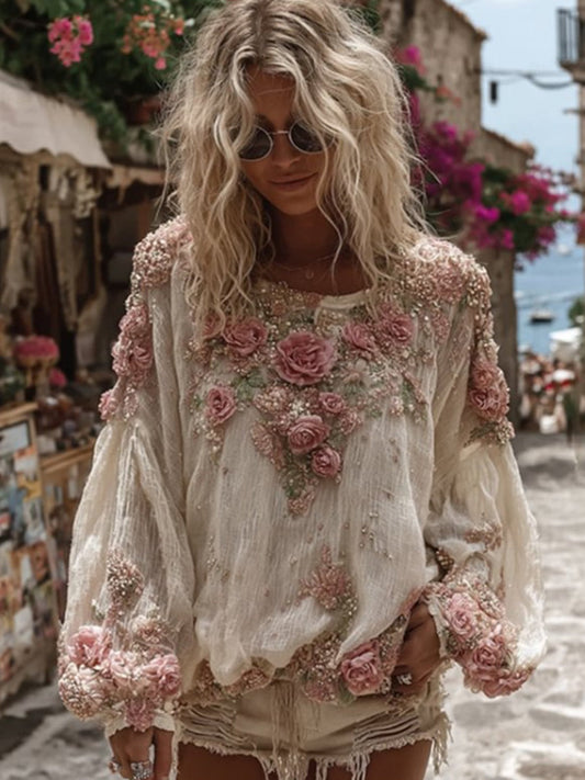 Γυναικείο Vintage Floral εκτύπωση Casual χαλαρή κορυφαίο