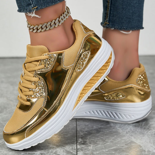 ✨ Μόδα Casual Glitter Style Γυναικεία επίπεδη αθλητικά παπούτσια 👟