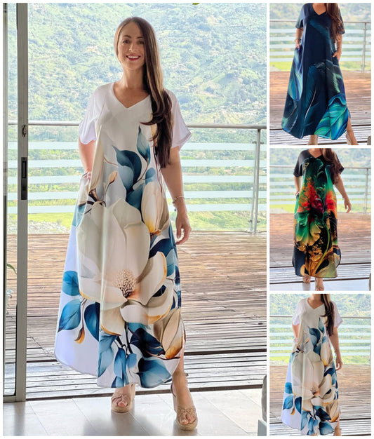 👗 Τυπωμένο φόρεμα με κοντό μανίκι