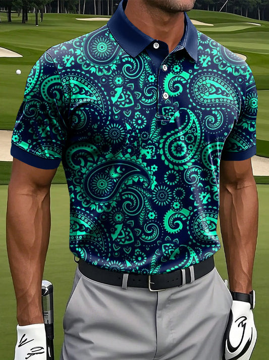 Ανδρών Retro Paisley Τέχνη Εκτύπωση περιστασιακή επιχείρηση Polo πουκάμιση