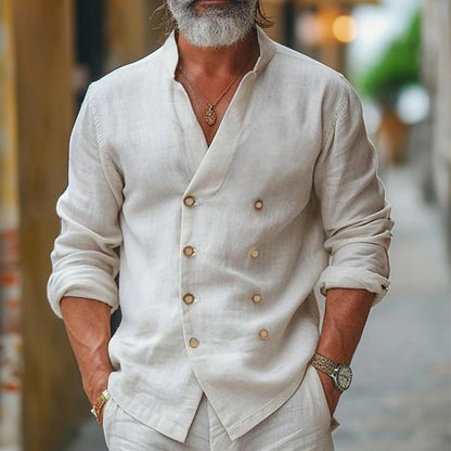 Ανδρικό casual ζακέτο από βαμβάκι και λινό με διπλή σειρά κουμπιών