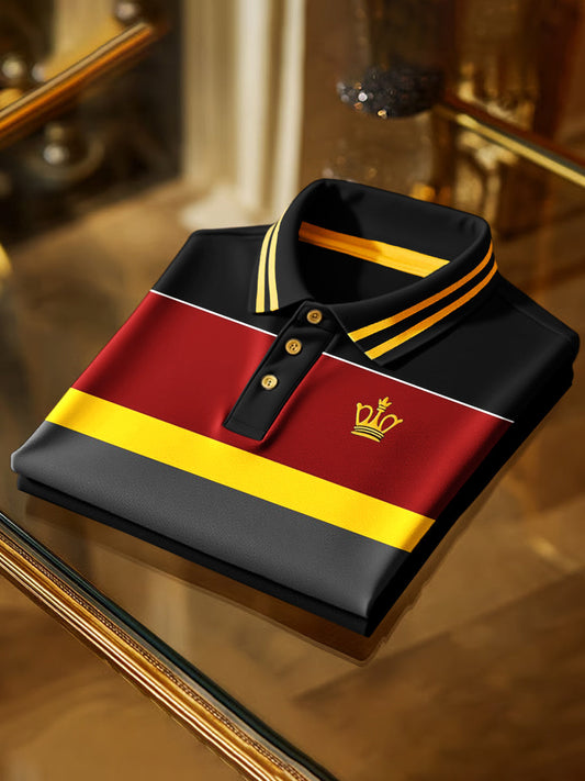 Retro Art Royal Stripe Εκτύπωση επαγγελματικό κοντό μανίκι Polo πουκάμισα