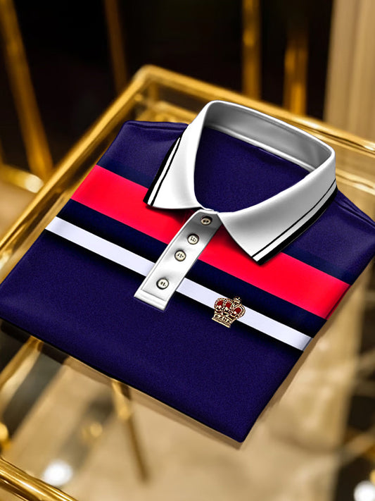 Retro Art χρώμα ρίγη επαγγελματική κοντό μανίκι Polo πουκάμισα
