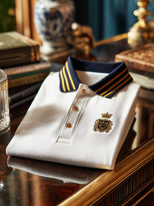 Retro Royal Premium Patchwork επιχειρηματικό μανίκι Polo πουκάμισα