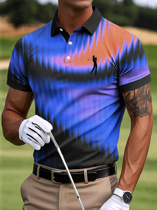 Ανδρικά Retro Gradient ριγέ τέχνη εκτύπωση Casual Polo πουκάμιση