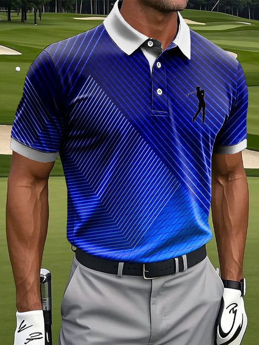 Ανδρικά Retro Gradient ριγέ υφή τέχνης εκτύπωση Casual Polo πουκάμιση