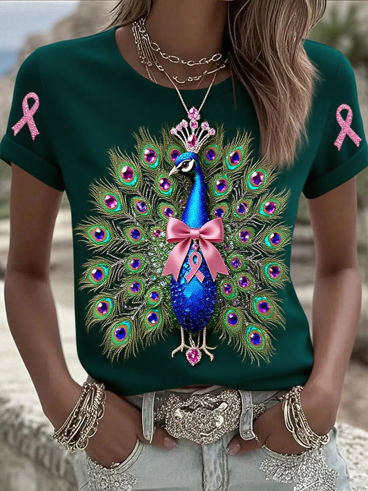 Γυναικείο καρκίνο του μαστού κορδέλα εκτύπωση βαμβάκι T-Shirt