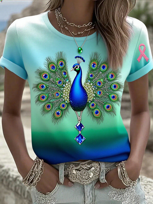 Γυναικείο καρκίνο του μαστού κορδέλα εκτύπωση βαμβάκι T-Shirt