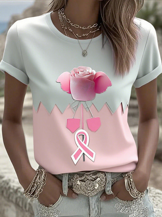 Γυναικείο καρκίνο του μαστού κορδέλα εκτύπωση βαμβάκι T-Shirt