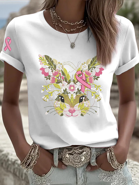 Γυναικείο Vintage κουνέλι Ρίβδου Καθαρό T-Shirt