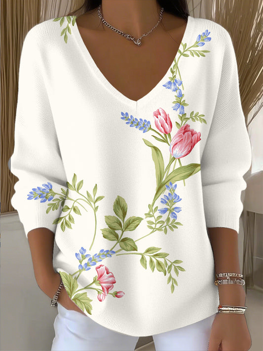 Γυναικείο Vintage Αφηρημένη Ανθοπωλεία Τέχνης V-Neck Top Συμβούλιο