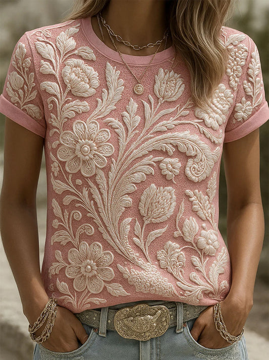 Γυναικείο Vintage Floral Τέχνη Εκτύπωση T-Shirt