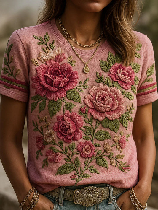 Γυναικείο Vintage Floral Τέχνη Εκτύπωση T-Shirt