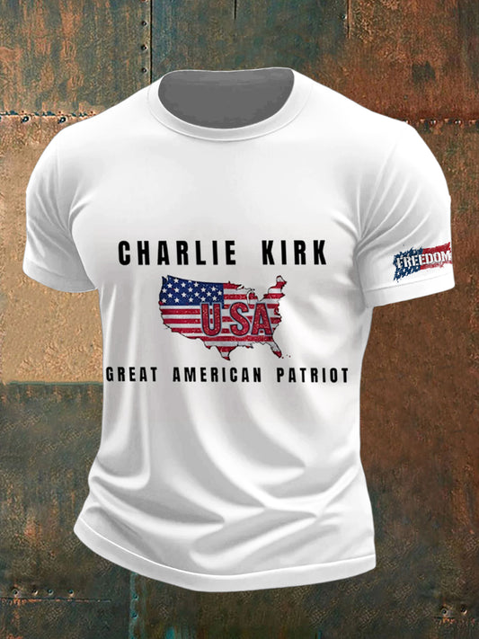Ανδρική ελευθερία Charlie Kirk τυπωμένο Vintage μόδα χαλαρό κοντό μανίκι T-Shirt
