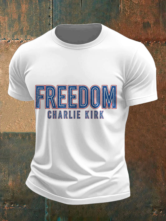 Ανδρική ελευθερία Charlie Kirk τυπωμένο Vintage μόδα χαλαρό κοντό μανίκι T-Shirt