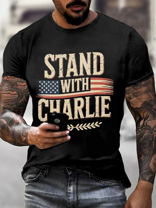 Ανδρών Charlie Kirk τυπωμένο Vintage μόδα χαλαρό κοντό μανίκι T-shirt