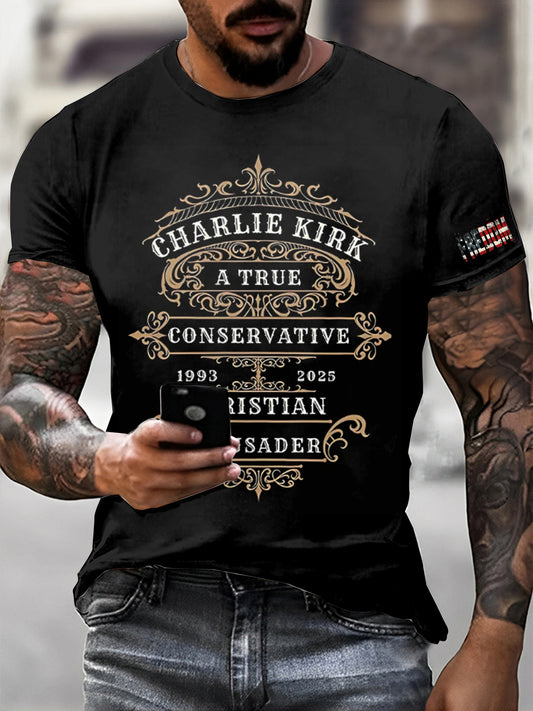 Ανδρική ελευθερία Charlie Kirk τυπωμένο Vintage μόδα χαλαρό κοντό μανίκι T-Shirt