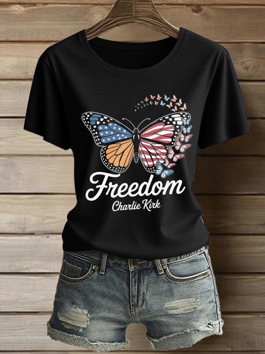 Γυναικεία ελευθερία Charlie Kirk τυπωμένο Vintage μόδα χαλαρό κοντό μανίκι T-Shirt