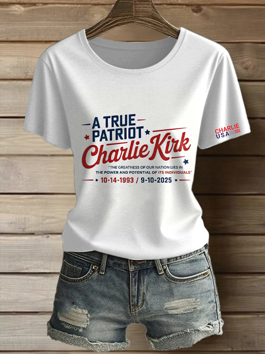 Γυναικεία ελευθερία Charlie Kirk τυπωμένο Vintage μόδα χαλαρό κοντό μανίκι T-Shirt