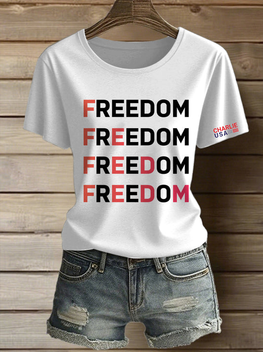 Γυναικεία ελευθερία Charlie Kirk τυπωμένο Vintage μόδα χαλαρό κοντό μανίκι T-Shirt