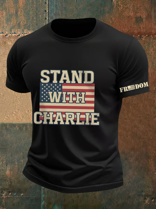 Ανδρικό σημείο γυρισμού Charlie Kirk ΗΠΑ Trump Αναμνηστικό T-Shirt