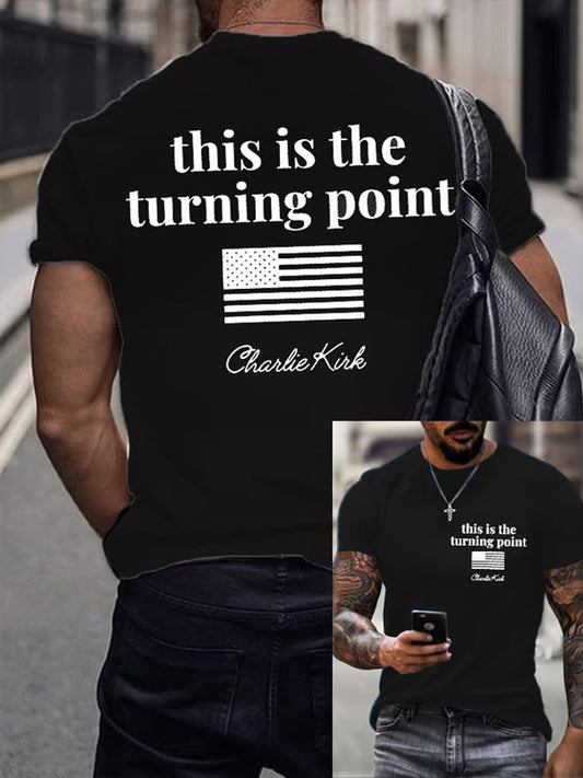 Ανδρικό σημείο γυρισμού Charlie Kirk ΗΠΑ Trump Αναμνηστικό T-Shirt