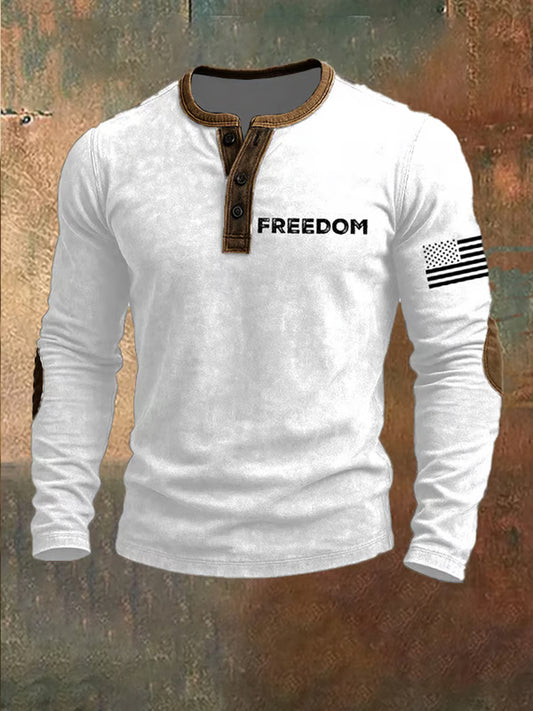 Ανδρική αμερικανική σημαία εκτύπωση Casual Henley Ελευθερία