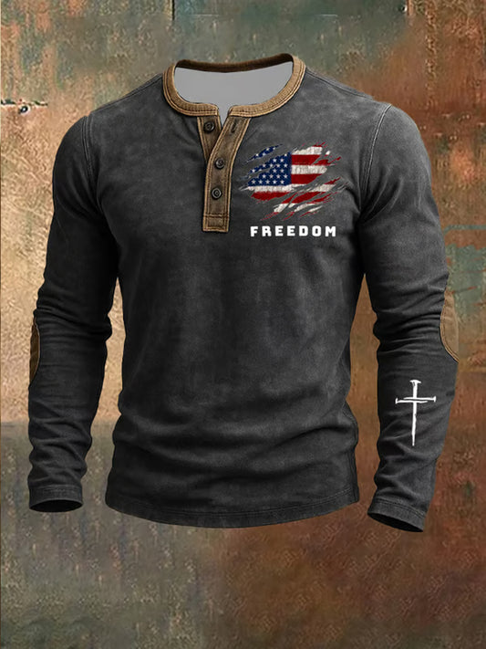 Ανδρική αμερικανική σημαία εκτύπωση Casual Henley Ελευθερία