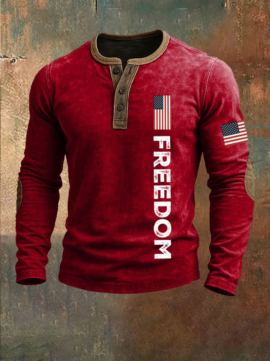 Ανδρική αμερικανική σημαία εκτύπωση Casual Henley Ελευθερία