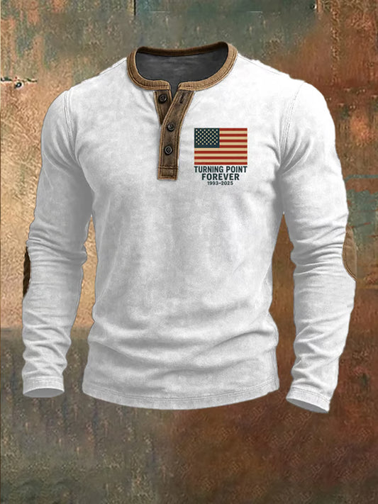 Ανδρική αμερικανική σημαία εκτύπωση Casual Henley Ελευθερία