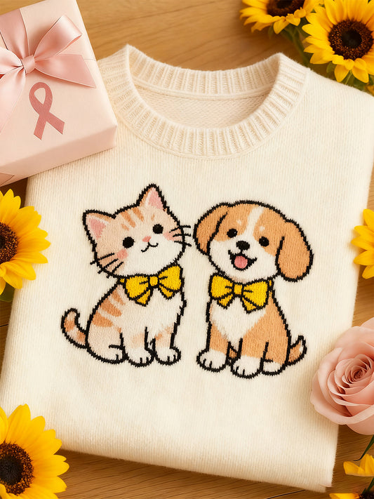 Γυναικεία καλλιτεχνική ζώα εκτύπωση άνεση πλεκτό κοντό μανίκι κορυφαίο