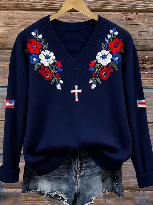 Γυναικείο Vintage Πίστη Εκτύπωση Casual πουλόβερ εκτύπωσης