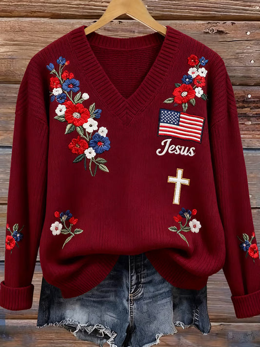 Γυναικείο Vintage Πίστη Εκτύπωση Casual πουλόβερ εκτύπωσης