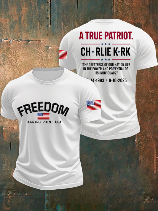 Ανδρικό σημείο γυρισμού Charlie Kirk ΗΠΑ Trump Αναμνηστικό T-Shirt
