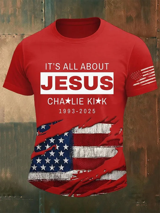 Ανδρικό σημείο γυρισμού Charlie Kirk ΗΠΑ Trump Αναμνηστικό T-Shirt