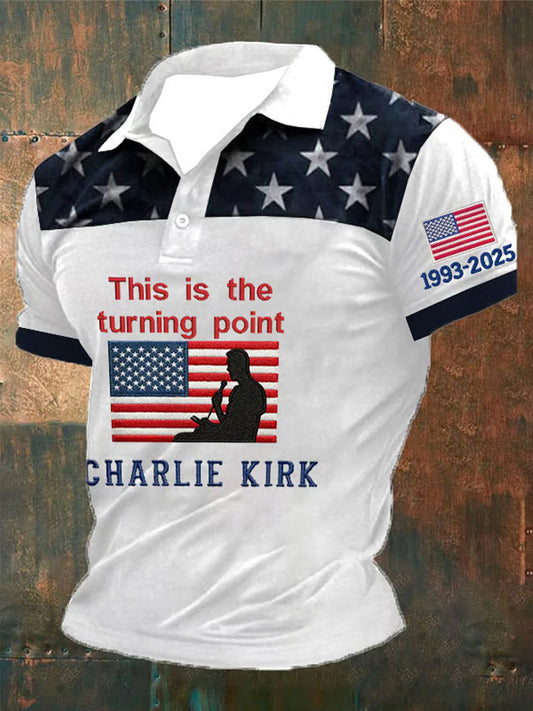 Ανδρική Αμερικανική σημείο στροφής Charlie Kirk κοντό μανίκι