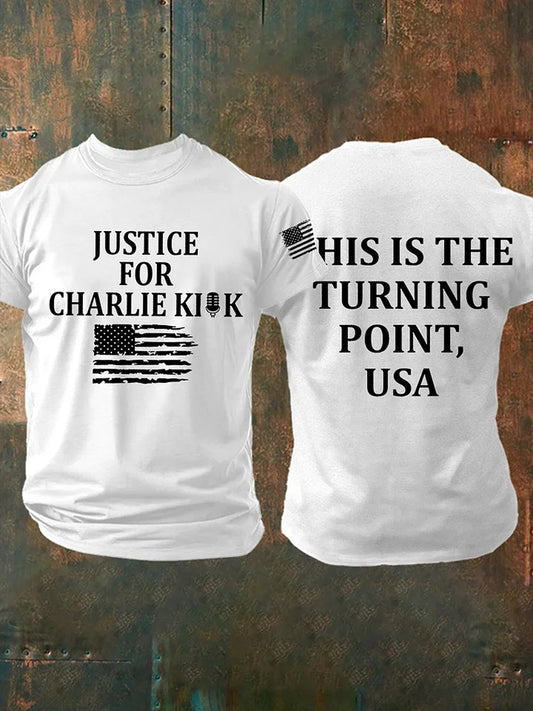 Ανδρικό σημείο γυρισμού Charlie Kirk ΗΠΑ Trump Αναμνηστικό T-Shirt