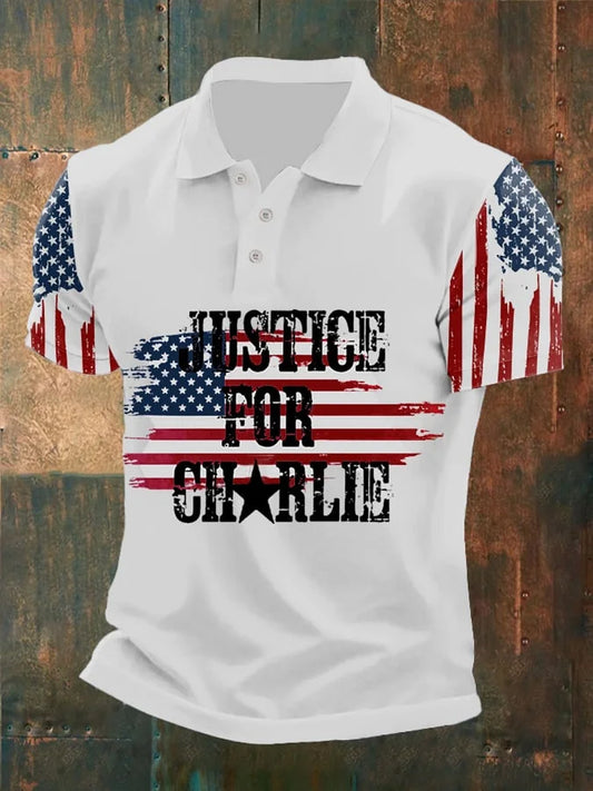 Ανδρική Αμερικανική σημείο στροφής Charlie Kirk κοντό μανίκι