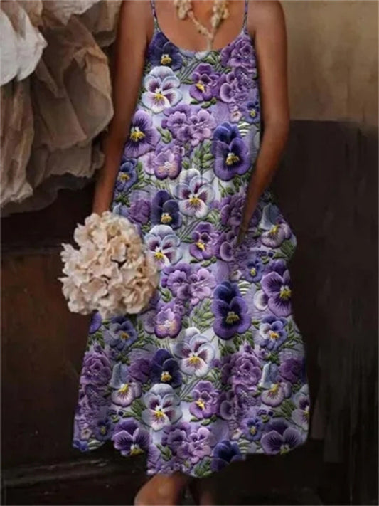 Γυναικεία ανθοπωλεία τέχνη Εκτύπωση Casual Strap Resort φόρεμα