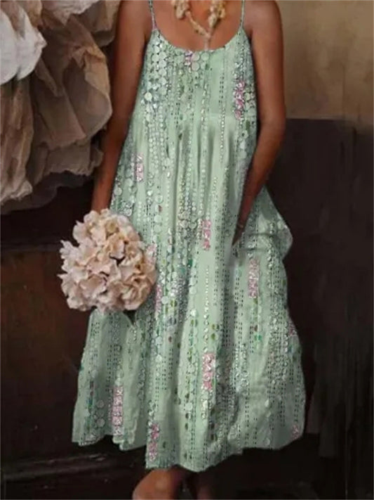 Γυναικεία ανθοπωλεία τέχνη Εκτύπωση Casual Strap Resort φόρεμα