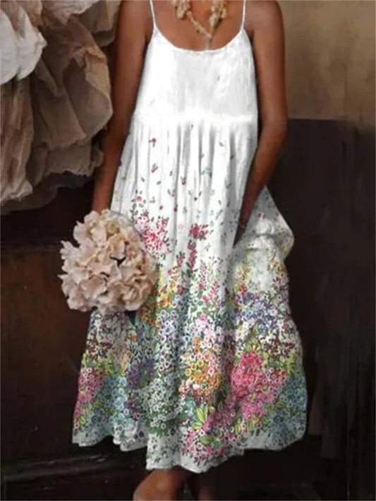 Γυναικεία ανθοπωλεία τέχνη Εκτύπωση Casual Strap Resort φόρεμα