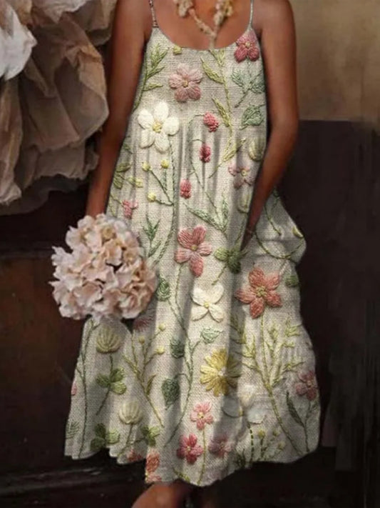 Γυναικεία ανθοπωλεία τέχνη Εκτύπωση Casual Strap Resort φόρεμα