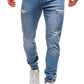 Ανδρικά αθλητικά μόδα Denim παγωμένο φερμουάρ ραφή ελαστική κορδόνια περιστασιακό Τζινς