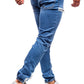 Ανδρικά αθλητικά μόδα Denim παγωμένο φερμουάρ ραφή ελαστική κορδόνια περιστασιακό Τζινς