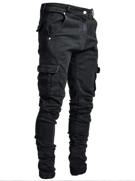 Μόδα Splicing Casual ευθεία πόδι μακριά ποδιά τσέπη φορτίο Denim Jeans