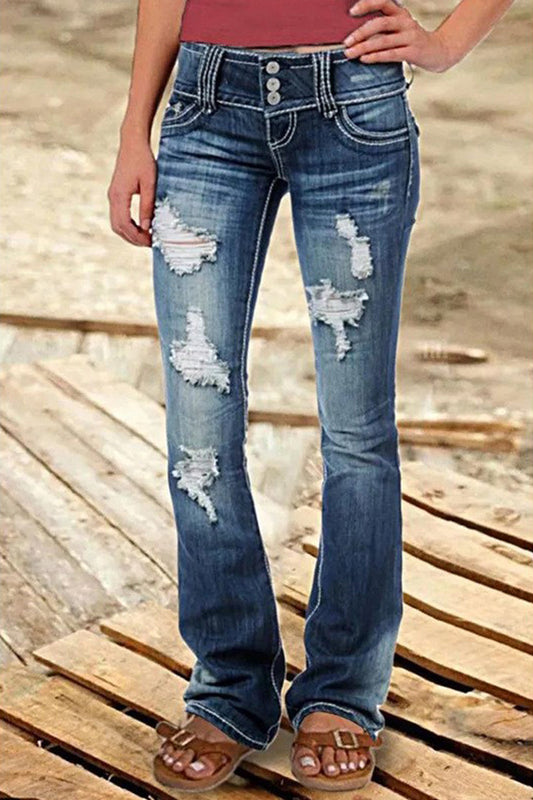Γυναικείο Denim χαμηλή άνοδος αυξάνεται σε χαμηλή αύξηση σχισμένο κουμπί