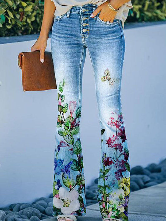 Γυναικείο Vintage τυπωμένο Faux Denim Casual παντελόνι