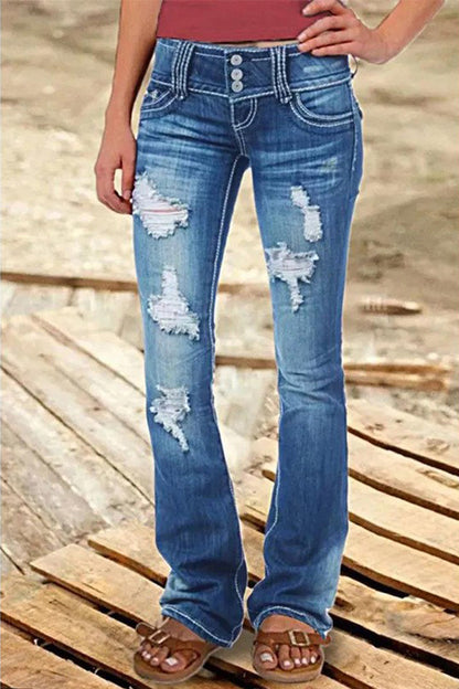 Γυναικείο Denim χαμηλή άνοδος αυξάνεται σε χαμηλή αύξηση σχισμένο κουμπί