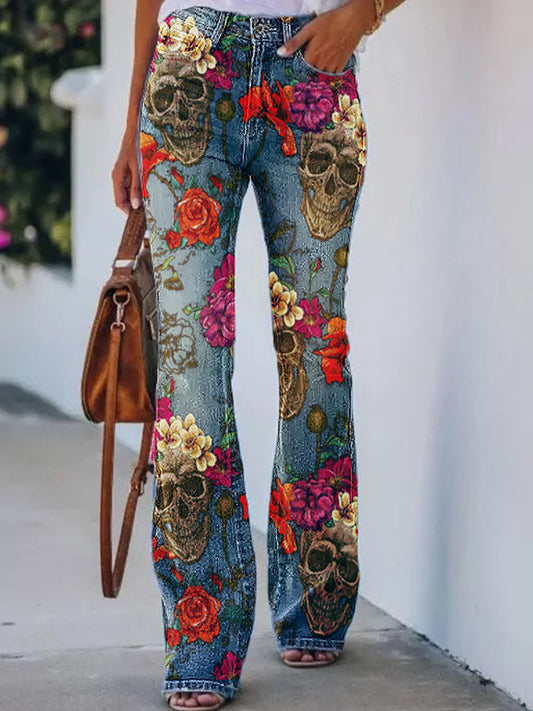 Γυναικείο Vintage τυπωμένο Faux Denim Casual παντελόνι